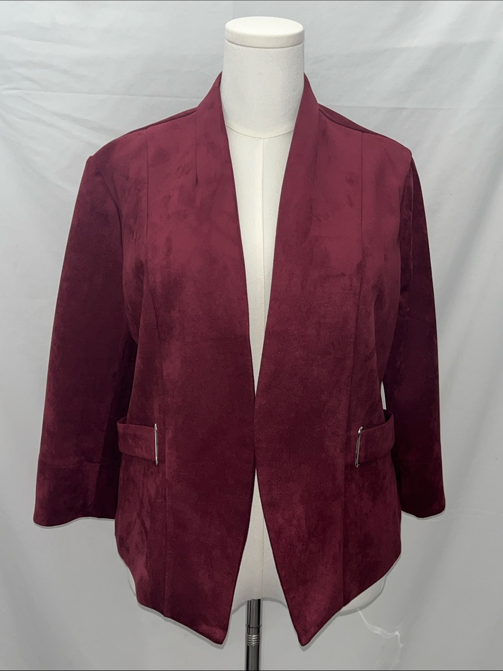 Scarlett Open-Front Wine Suede-Style Blazer